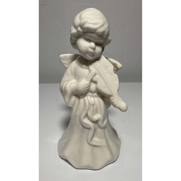 Set Of 3 Angel Figurines With Stained Glass Gold Mesh & Ceramic Design - Picture 3 of 8